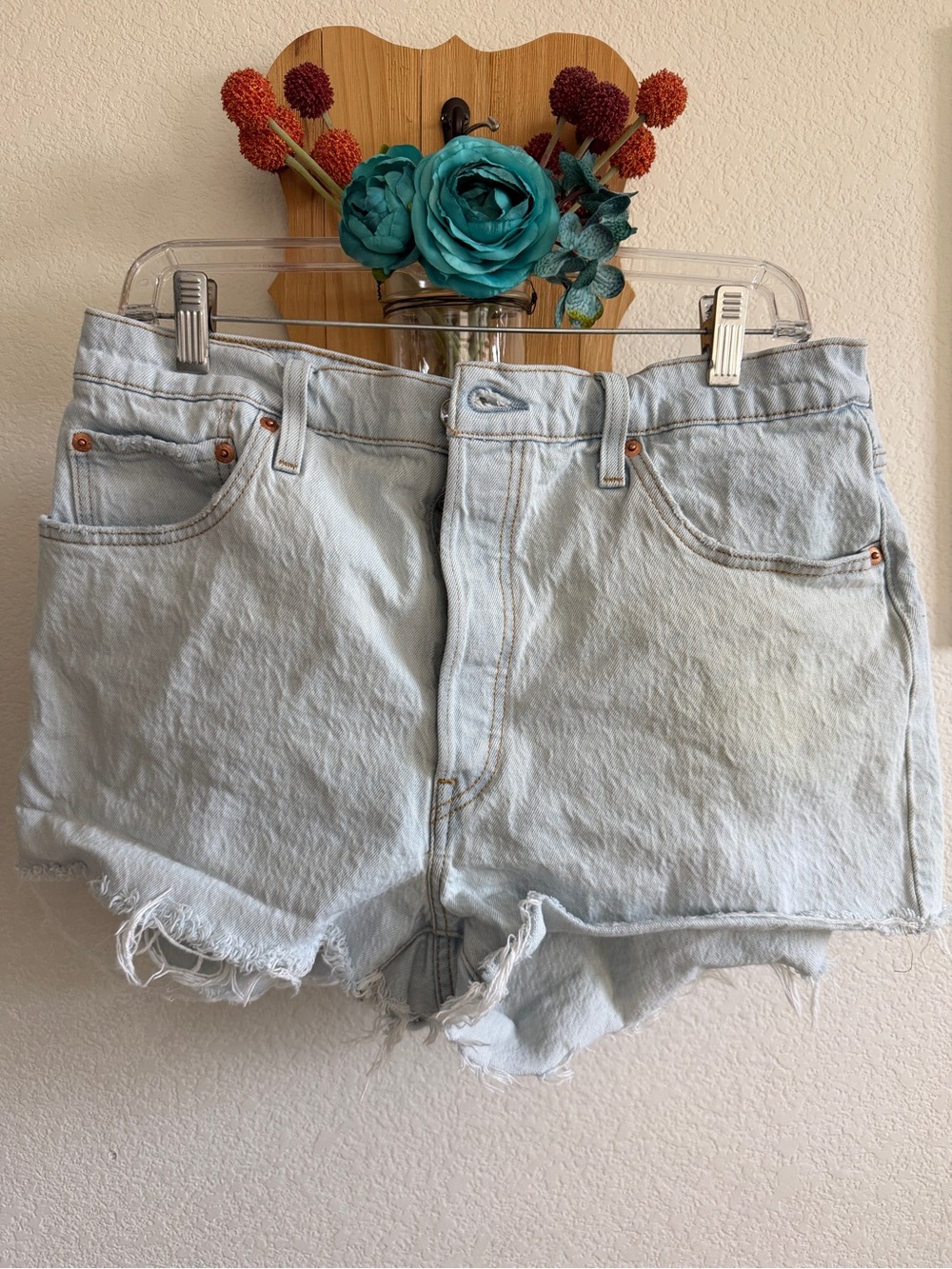 Levi's Light Blue High-Rise Cutoff Denim Shorts